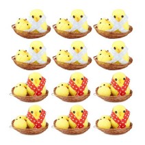 부활절 모자 축제 장식을 위한 12x 귀여운 부활절 장식 병아리 공예 케이크 장식, 노란색, 플라스틱 화학 섬유