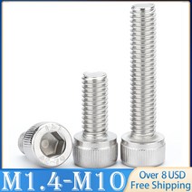 2/5/10/50pcs DIN912 M1.4 M2 M2.5 M3 M4 M5 M6 M8 M10 A2-70 304 스테인레스 스틸 육각 소켓 캡 나사 볼트, 10 M10  x2pcs_20 55mm
