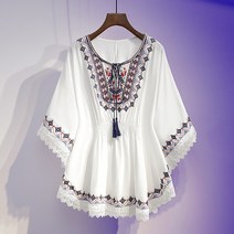 ANYOU 블라우스 에스닉블라우스 보헤미안블라우스