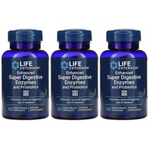 라이프익스텐션 소화 효소 프로바이오틱스 60베지캡슐 3개 자낭균류 아스퍼질러스 오리제 누룩곰팡이 고초균 바실러스 코아귤런스 MTCC5856 펙티나아제, 60개