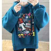 드레스허그 캐릭터 프린터룩 오버핏 후드 티셔츠