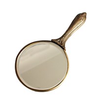 아름다운 핸드메이드 황동 라운드 핸드 헬드 앤티크 화장대 거울 크리에이티브 장식 럭셔리 북유럽 스타, 01 13.5x26cm