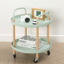 (이월재고/등급할인행사) 에보니아 아론 라운드 이동식 트롤리 2단 (다용도수납장/선반), 민트그린