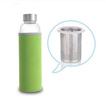 UPORS 고온 내성 유리 스포츠 물병 차 인퓨저 보호 가방 물병 550ml, 02 Green