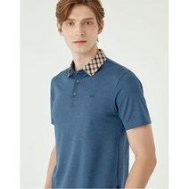 [21SS 닥스 남성]네이비 체크배색 면혼방 반팔카라티셔츠DMTS1B406N2