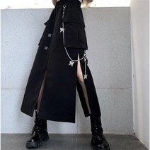 새로운 봄 가을 여성 치마 패션 한국어 스타일 블랙 롱 스커트 체인 사이드 슬릿 힙합 streetwear 플러스 크기
