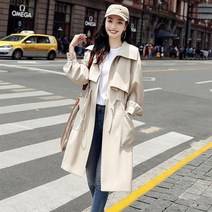 여성 트렌치코트 안감이있는 용 봄 가을 새 재킷 영국 스타일 드로우 스트링 윈드 중간