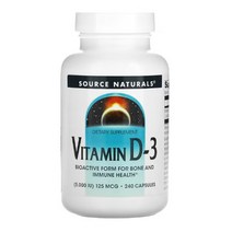 소스내츄럴스 비타민D3 5000IU 125mcg 120캡슐 콜레칼시페롤 스테아르산마그네슘, 1개, 기본
