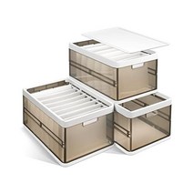 ULENDIS 3 Pack Stackable Plastic Storage Bins with lid Wardrobe Clothes Organizer 7/9 Grids Storage