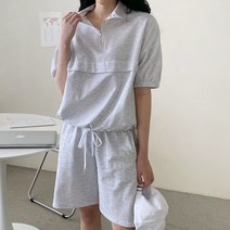 사자옷 여성 여름 반팔 면 맨투맨 아노락 집업 반바지 트레이닝 세트