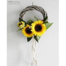 해바라기 리스 해바라기꽃 원형 가랜드 장식 소품 대형 행인플랜트 조화 원룸 꾸미기 벽걸이, 단품