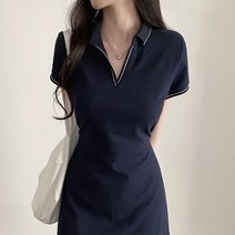 라코 스타일 미디 반팔 피케 원피스