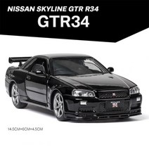 1:32 닛산 GTR R35 R34 레이싱 카 모델 스케일 어린이 키즈 완구 자동차 다이캐스트 및 장난감 차량 소리와 빛 소년 자동차 선물, R34 블랙