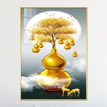 아트블루 돈들어오는 재물과 결실의 황금 조롱박 황금 사슴거실 인테리어 소품, [1] 황금 조롱박 사슴_A(조롱박나무_구름)