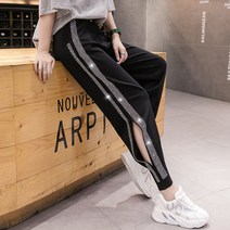 여성 큐빅 반짝이 캐주얼 9부 옆트임 팬츠