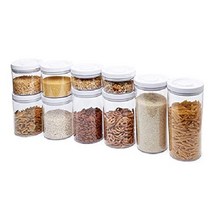 (AMAZON BASICS) 주방 소스 반찬 정리용 정사각형 밀폐 식품 보관 용기 반찬통 보관용기 원형 사각 정리용기 소분용기 밀폐용기 비스프리 10세트 BPA 프리, 라운드 밀폐용기 10종