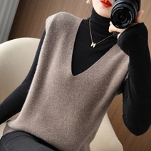 예쁜 여성의류 예쁜 니트 조끼 풀오버 나시 퍼 조끼 딥 브이넥 루즈한 여성