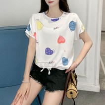 [면 비단 원단] 여름 루즈핏 반팔 상의가 날씬해 보이는 면 사이즈 여성복 뱃살 가리개 티셔츠