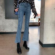 큰 사이즈 뚱뚱 mm 봄옷 약간 나팔 청바지 여성 하이웨이스트 200 근 루즈핏 날씬해 보이는 춘추 와이드 다리 9 부 바지 조수