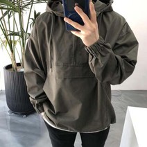 라일라이 간절기 무지 면코팅 오버핏 후드 아노락 티셔츠 긴팔
