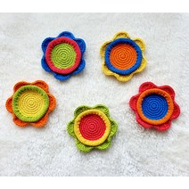 뜨개 털실 컬러플 꽃 6꽃잎 홈카페 캠핑 감성 선물용 컵받침 티매트 티코스터 홀더 소품수납 플레이트, 그린