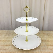 3단디저트트레이 3단 2단 접시 트레이 과일 쟁반 플라스틱 유럽풍 작은 세련된 거실 가정용 캔디 간식 케이크 과자 홀더, 01 금왕관 원형 3층