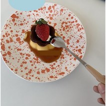마블 도자기 점박이 법랑 그릇 디저트플레이트 레트로접시 빈티지 감성그릇, 레드, 1개