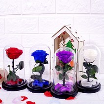 시들지 않는 생화 미녀와 야수 장미유리돔 기념일선물 크리스마스꽃선물, 레드, 선있는led(블랙원목), AAA건전지3개+고급선물포장(싸바리박스+쇼핑백)