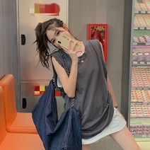 IBOY UGIRL 여성 빅사이즈 오버핏 빈티지 기본 단색 나시 티셔츠