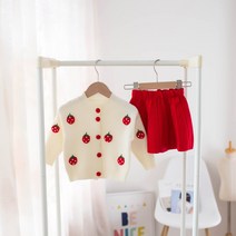 돌 아기 유아 아동 키즈 여자 아이 자매룩 둥이룩 돌잔치 봄 가을 겨울 간절기 아이보리 딸기 니트 가디건 레드 고무줄 밴딩 스커트 투피스 상하 세트 오늘 출발