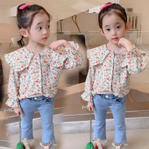 쁘띠앙쥬 여아 체리꽃청바지 2종세트 청바지+블라우스