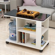 이동식 쇼파뒤테이블 소파뒤 바퀴달린책상 노트북 틈새 협탁, 조립식80×40×63 따뜻한 화이트 + 유리