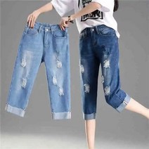 라이팡팡 7부 청바지 허리 밴딩대미지 여름 8부 청바지