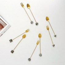 쿠마마 마블 스텐 골드 디저트 롱 스푼 포크 32타입, 선택:핑크 사각:스푼, 단품