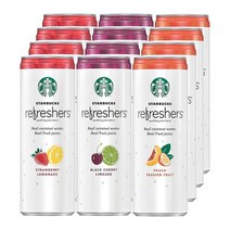 Starbucks 스타벅스 리프레셔 3종 355ml x 12캔 딸기 레몬에이드 블랙 체리 라임 피치 패션