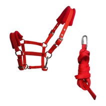 헤비 듀티 말 고삐 고삐 Headstall Halter 두꺼운 승마 액세서리 조절 가능 3M 길이 부드러운 스폰지 쿠션 말 유도, 면, L 사이즈 레드