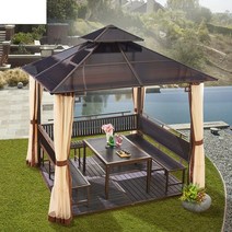 야외 천막 테라스 파빌리온 농가 테이블 의자 셋트, 덮음 3m3m- 보드 4 기둥