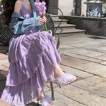 데일리드레스 레이스 프릴 민소매 태국야시장원피스 롱 공주풍 바캉스룩 휴가 연예인 A라인