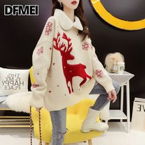 빅사이즈 여성복 레드 터틀넥 스웨터 여 엘크 캐릭터 크리스마스 통통 mm 니트 레깅스