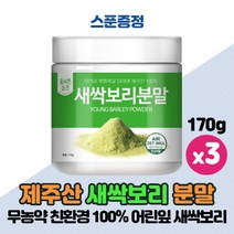 제주도 무농약 친환경 새싹보리 분말 가루 제주산 100% 보리순 어린잎 노지재배 새싹보리분말 에어분쇄 공법, 170g x 3개