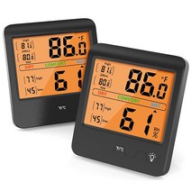 4인치 백라이트 스크린 습도계 실내 온도계 온도 및 습도 실내 온도계 습도 게이지 표시기 홈 오피스 온실 지하실 베이비룸용, Black, 2Pack