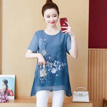 뉴욕멋쟁이 디핑 쉬폰 꽃무늬 블라우스 플라워 라운드넥블라우스 루즈핏블라우스