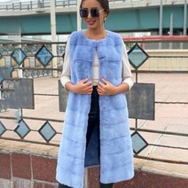 밍크베스트 밍크조끼 밝은 파란색 밍크 모피 조끼 여성용 따뜻한 민소매 정품 겉옷 가을 겨울 자켓 긴팔 스타일