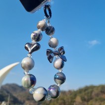 벨로유니 스마트폰 비즈 스트랩 손목 걸이 핑거 휴대폰 케이스 그립 진주 스마트톡, 블랙, 1개