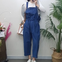 제이후 루즈핏 진청 단추 허리 스트링 오버롤 멜빵 데님 점프수트