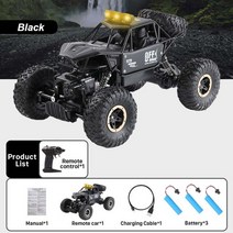 손목 시계 RC카 장난감 합금 구동 큰 발 등반 자동차 마운틴 빅풋 오프로드 클라이밍 높은 마력 쇼크 업소버 리모컨 미끄럼 방지 타이어 무선조종 미니카 전동차 남자아이 산악 원격, 24.BlackLight3B
