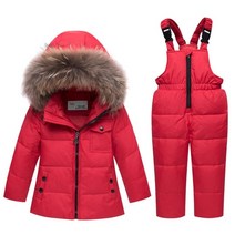스노우 보드복 스키복 상하의 새로운 겨울 스키 복 아기 겨울 따뜻한 옷 세트 snowsuit 모피 후드 자켓 코트 5 색