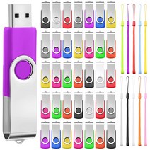 USB 플래시 드라이브 벌크 랜야드 포함 50팩 2.0 썸 드라이브 스위블 스토리지 팩 데이터 저장 백업용 LED 조명 10가지 색상 (512MB) 441699, 256 MB