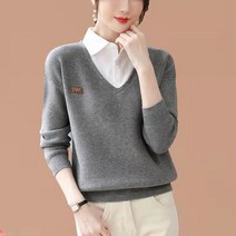 명양피프 우먼 레이어드 셔츠카라 니트 티셔츠 m19425
