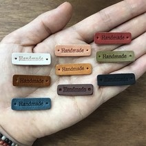 핸드메이드 가죽라벨 M3009-NO1 HANDMADE 천연소가죽 뜨개질 라벨, 아쿠아블루